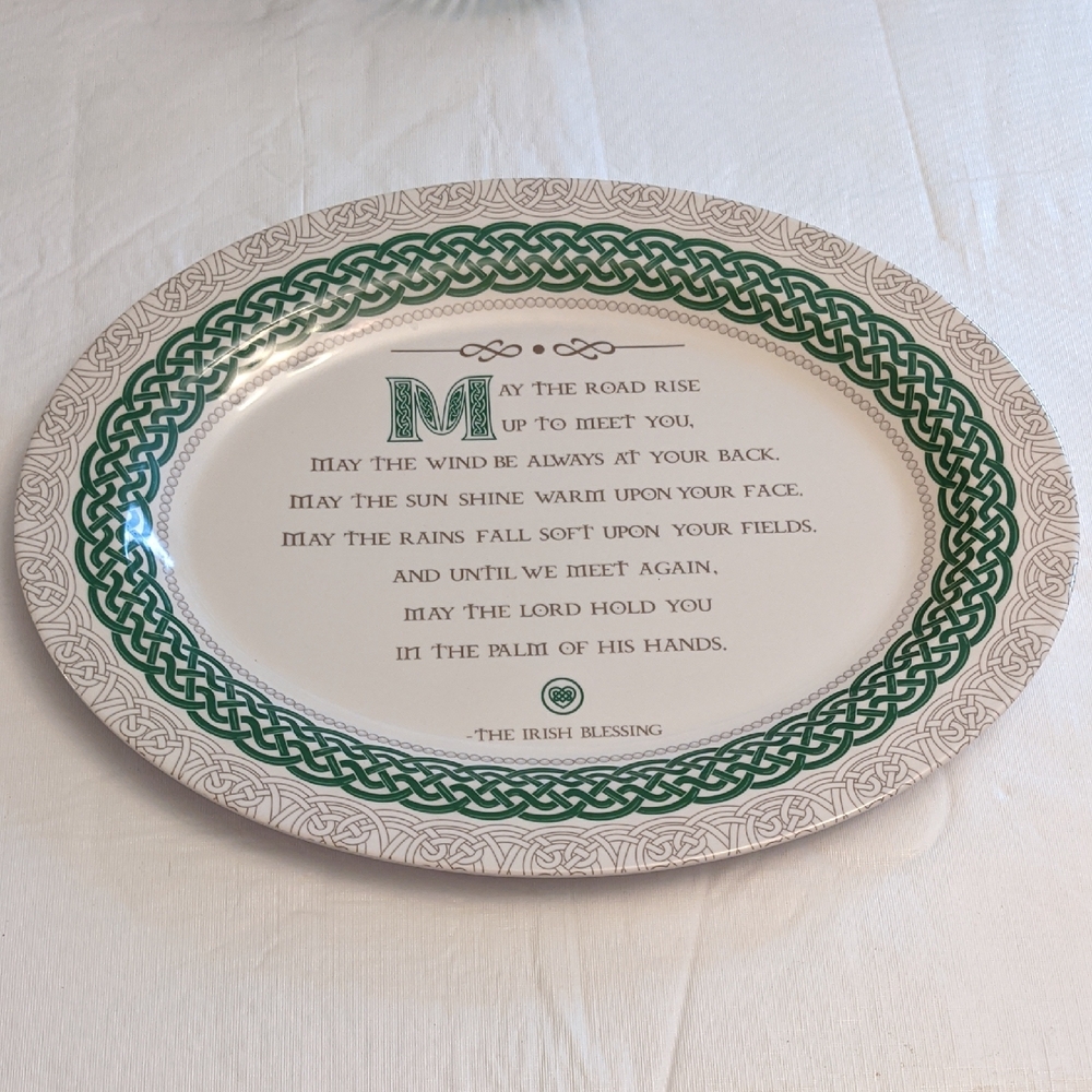 18" Melamine Oval Serve Tray Green Irish Blessing Tableware Wall Art Like New